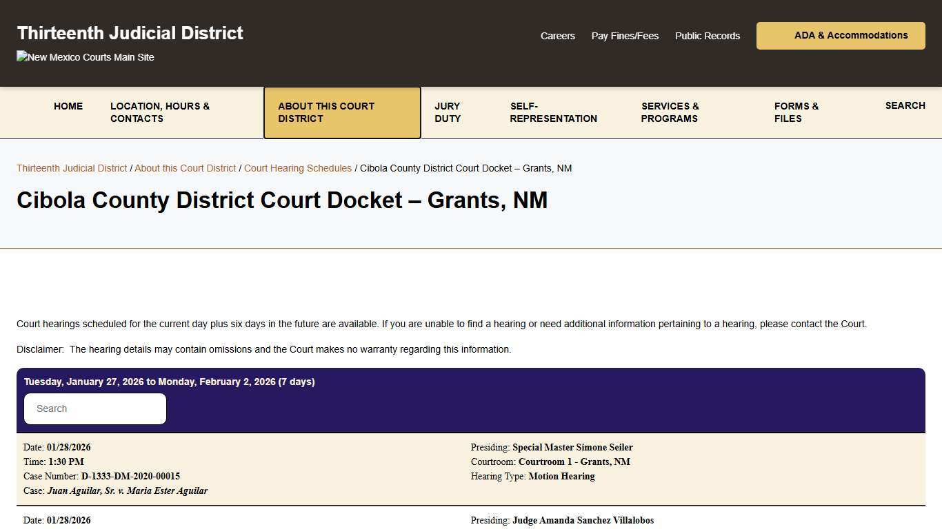 Cibola County District Court Docket - Grants, NM - Thirteenth Judicial District