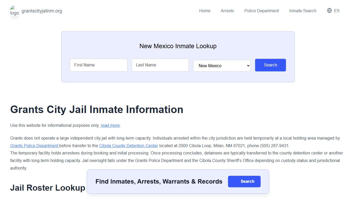 Grants Jail, NM Inmate Roster, Municipal Jail Info