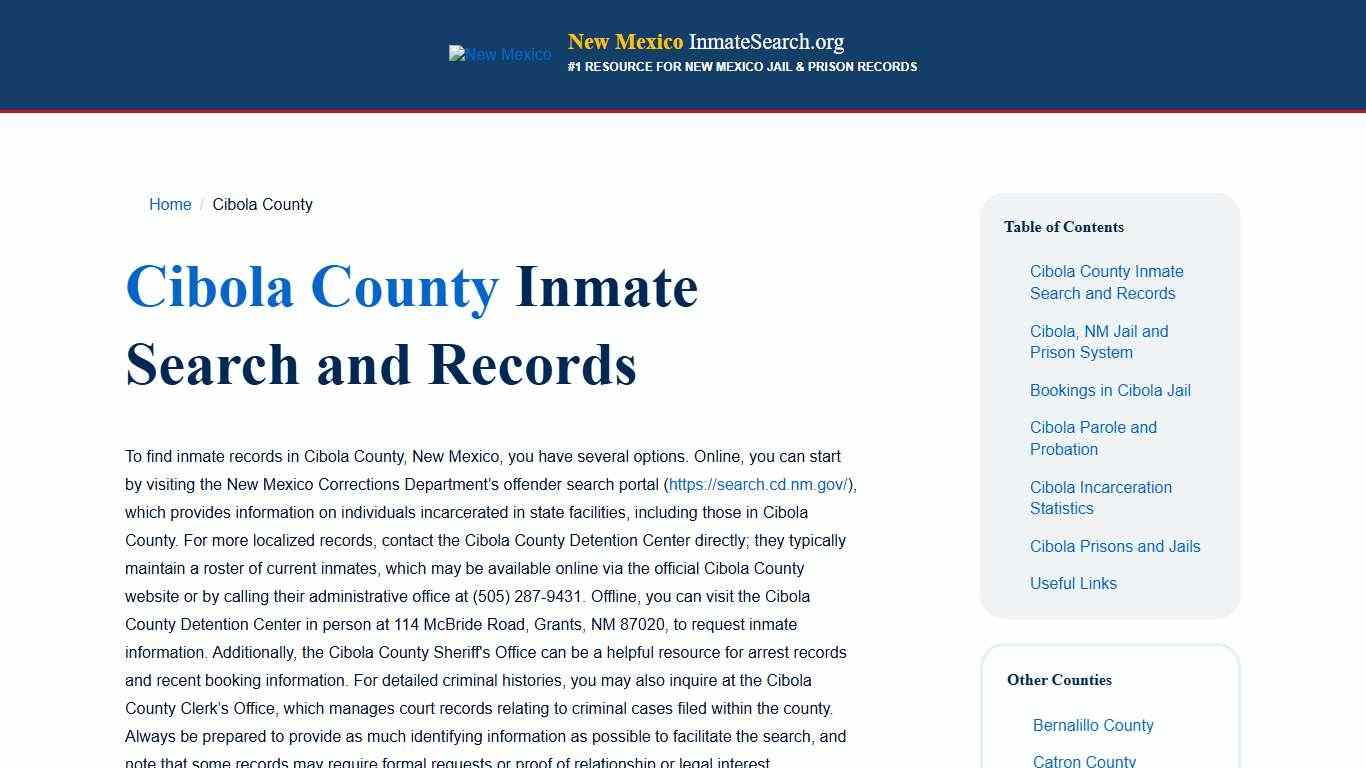 Cibola County, NM Inmate & Jail Records Lookup